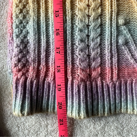 Pastel Rainbow Cable Knit Sweater, LOFT, Women’s Sz Small. Shoulder Ruffle - Picture 5 of 8